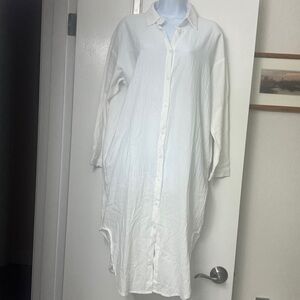 White button down, Beach cover-up, side pockets, 100% cotton, Sz. L